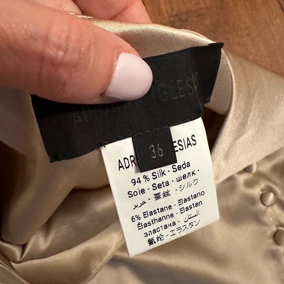 Adriana Iglesias Beige or Nude Belle Button Front Silk Midi Skirt Sz 36 or XS/S - Picture 9 of 11